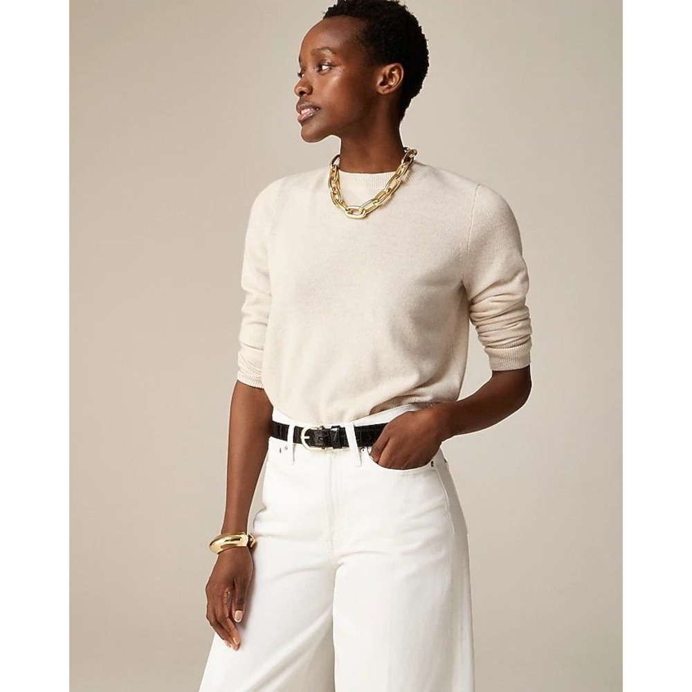 J. Crew NWOT Cashmere Crewneck‎ Sweater Natural Cream Lightweight Large